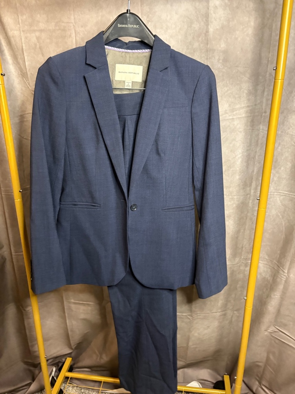 Banana Republic Stretch Pant Suit Set Size 4 Blue Blazer + Pants